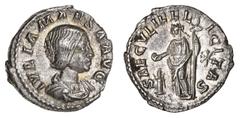 Roman Silver & Bronze Coins - Imperial Julia Maesa, grandmother of Elagabalus, (218-222 A.D.), silver denarius, Rome Mint, (2.34 g), obv, draped bust right, IVLIA MAESA AVG, rev. arund SAECVLI FELICIT