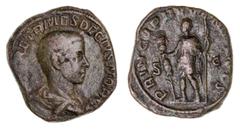 Roman Silver & Bronze Coins - Imperial Herennius Etruscus as Caesar, (A.D. 249-251), AE sestertius, Rome Mint, issued 250, (16.57 g), obv. bare headed and draped bust of Herennius Etruscus to right, a