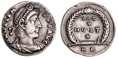 Roman Silver & Bronze Coins - Imperial Valens, (364-378), silver siliqua, Rome Mint, issued A.D. c.367-375, (2.05 g), obv. pearl-diademed head of Valens to right, around DN VALEN S PF AVG, rev. VOT V 