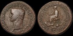 Roman Imperial Nero Claudius Drusus. Died 9 B.C. Æ sestertius. 26.97 gm. 35 mm. Rome mint. Struck under Claudius, A.D. 42-43. Bare head of Drusus left; NERO CLAVDIVS DRVSVS GERMANICVS IMP / Claudius s