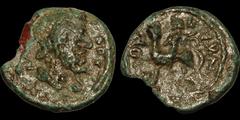 Celtic Britain CELTIC BRITAIN. A mystery piece from the Zabel collection. Trinovantes & Catuvellauni?. Cunobelin?. Circa A.D. 20-43. Æ. 1.8 gm. 15 mm. Roman style bearded head right / Warrior on horse