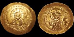 Byzantine BYZANTINE EMPIRE. Constantine IX Monomachus. 1042-1055. AV histamenon nomisma. 4.36 gm. 29 mm. Constantinople mint. Struck 1042-1046. Bust of Christ Pantokrator (Type VIIIc) enthroned facing