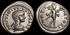 Geta. As Caesar, A.D. 198-209. AR denarius. 3.34 gm. 18 mm. Laodicea ad Mare. Struck under Septimius Severus and Caracalla, circa A.D. 202-203. His bareheaded and draped bust right; P SEPTIMIVS GETA C