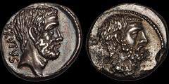 Roman Republican ROMAN REPUBLICAN. Q. Servilius Caepio (M. Junius) Brutus. 54 B.C. AR denarius. 3.86 gm. 17 mm. Rome mint. Bare head of L. Junius Brutus right; BRVTVS / Bare head of Caius Servilius Ah
