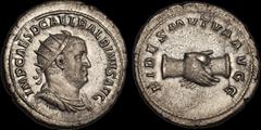 Roman Imperial Balbinus. A.D. 238. AR antoninianus. 4.44 gm. 22 mm. Rome mint. His radiate, draped, and cuirassed bust right; IMP CAES D CAEL BALBINVS AVG / Clasped right hands; FIDES MVTVA AVGG. RIC 