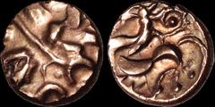 CELTIC BRITAIN. North Eastern, "Corieltauvi" uninscribed. Circa 45-10 B.C. AV stater. 5.44 gm. 17 mm. South Ferriby type. Disjointed laureate head (faintly reminiscent of Philip I tetradrachm) / Wonde