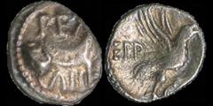 Celtic CELTIC BRITAIN. Atrebates and Regni. Eppillus. Circa 20 B.C.-A.D. 10. AR unit. 1.29 gm. 12 mm. Crescent, REX above, CALLE below / Eagle right, EPP to left. S. 99. Rudd 1160. Very Fine; slightly