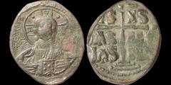 Byzantine BYZANTINE EMPIRE. Time of Romanus III Argyrus. 1028-1034. Æ follis (anonymous). 10.18 gm. 27 mm. Class B. Bust of Christ / Legend, cross on three steps, IS XS | BAS - ILE | BAS - ILE in thre
