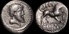 Celtic CELTIC BRITAIN. Southern: Regini and Atrebates. Eppilus. Circa 20 B.C. - A.D. 1. AR unit. 1.22 gm. 11.5 mm. A realistic bearded head right, a border of dots / A lion standing right, EPP above, 