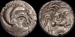 Celtic Britain CELTIC BRITAIN. Armorica, Coriosolites, uninscribed coinage. 75-50 B.C. AR stater. 6.23 gm. 21.5 mm. Celticized head of Apollo right / A celticized bird-headed horse right, boar below, 