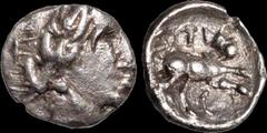 Celtic Britain CELTIC BRITAIN. Southern: Regini and Atrebates. Tincomarus. Circa 25 B.C - A.D. 10. AR unit. 1.1 gm. 11.5 mm. A laureate head of classic style right (imitative of Alexander drachms) / A