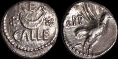 Celtic Britain CELTIC BRITAIN. Southern: Regini and Atrebates. Eppilus. Circa 20 B.C. - A.D. 1. AR unit. 1.16 gm. 11.5 mm. Crescent halfmoon horizontally, roses of pellets on sides, REX above, CALLE b