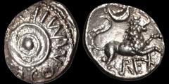 Celtic Britain CELTIC BRITAIN. Southern: Regini and Atrebates. Verica. Circa A.D. 10-40. AR unit. .97 gm. 11.5 mm. Verica Circles type. Central pellet within two circles; VERICA COMMI F around / A lio