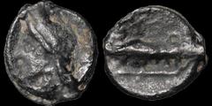 Celtic Britain CELTIC BRITAIN. KENT. Cantiaci. Æ potin unit, cast (Thurrock degraded). 3.11 gm. 18 mm. Stylized head of Apollo left / Sylized butting bull right. ABC 132. S. 62. Very Fine; green patin