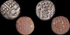 Celtic Britain 2 COINS. CELTIC BRITAIN. South Western Region. Durotriges. Circa 58 B.C. - A.D. 43. AR stater / core of plated forgery of same type. Cranborne Chase type. Wreath and crescents (disjoint