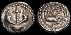 Celtic Britain CELTIC BRITAIN. Southern: Regini and Atrebates. Verica. Circa A.D. 10-40. AR minim. .26 gm. 8.5 mm. Two cornucopiae joined at their base, a thyrsus between and a wine cup below / A styl