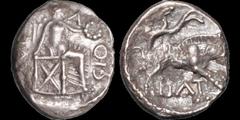Celtic Britain CELTIC BRITAIN. Southern: Regini and Atrebates. Epaticcus. Circa A.D 20-40. AR unit. 1.24 gm. 12 mm. Victory seated right on a throne holding wreath in outstretched left hand; TAS CIO V