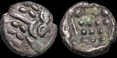 Celtic Britain CELTIC BRITAIN. South Western Region. Durotriges. Circa 58 B.C. - A.D. 43. Billon stater. 3.69 gm. 16 mm. Cranborne Chase type. Wreath and crescents (disjointed portrait of Apollo right