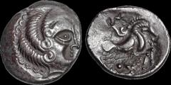 Celtic Britain CELTIC BRITAIN. Armorica. Circa 75-50 B.C. Billon stater. 6.5 gm. 22 mm. Class II. Celticized head right / Celticized horse galloping right, boar below, Victory above. ABC 70. S. 14. Ex