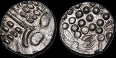 Celtic Britain CELTIC BRITAIN. South Western Region. Durotriges. Circa 58 B.C.-A.D. 43. AR stater. 3.9 gm. 18 mm. Cranborne Chase type. Devolved head of Apollo right / Disjointed horse left, pellet be