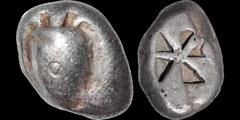 Greek ISLANDS OFF ATTICA. Aegina. Circa 525-475 B.C. AR stater. 12.19 gm. 17 mm. Sea turtle / Incuse square with skew device. HGC 6, 433. SNG Copenhagen 502. Near Very Fine; pleasingly toned; small pu