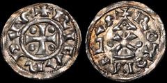 Medieval FRANCE. MEDIEVAL. Normandy (Duchy). Richard I ("the Fearless"). 943-996. AR denier. 1.24 gm. 20 mm. Cross, pellets in angles; +RICARDVS / A temple with pediment, cross of St. Andrew base; +RO