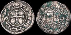 Medieval FRANCE. MEDIEVAL. Normandy. Rouen. Richard I ("the Fearless"). 943-996. AR denier. 1.03 gm. 21 mm. Central cross; +RIHARDVS around / Four temple pediments in a cross, a small cross in the cen