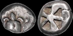 Greek ISLANDS OFF ATTICA. Aegina. Circa 470-440 B.C. AR stater. 12.37 gm. 19 mm. Sea turtle with trefoil collar / Incuse square with skew device. HGC 6, 435. SNG Copenhagen 507. Very Fine; beautiful o