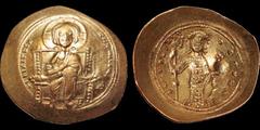 Byzantine BYZANTINE EMPIRE. Constantine X Ducas. 1059-1067. AV histamenon nomisma. 4.4 gm. 25 mm. Constantinople mint. Struck circa 1059-1062. Christ Pantokrator enthroned facing / Constantine standin