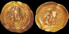 Byzantine BYZANTINE EMPIRE. Manuel I Comnenus. 1143-1180. AV hyperpyron. 4.47 gm. 28 mm. Constantinople mint. Struck after 1167(?). Facing bust of Christ Pantokrator, holding scroll and raising hand i