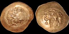 Byzantine BYZANTINE EMPIRE. Nicephorus III Botaniates. 1078-1081. Electrum histamenon nomisma. 29 mm. Constantinople mint. Christ Pantokrator seated facing on throne / Emperor standing facing, holding