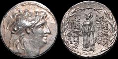 Greek KINGS OF CAPPADOCIA. Ariarathes VI Epiphanes Philopator. Circa 118-106 B.C. AR tetradrachm. 15.54 gm. 27 mm. In the name and types of Antiochos VII of Syria. Mint II, emission 10. Diademed head 