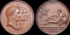 Medals FRANCE. Napoleon. Æ medal. 38.1 gm. 40 mm. The Treaty of Tilsit (Paix de Tilsit). By Andrieu and Droz. 1807. Conjoined heads facing right of Napoleon, Tsar Alexander, and King William; NAPOLEON