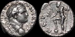 Roman Imperial Titus. As Caesar, A.D. 69-79. AR denarius. 3.22 gm. 16 mm. Antioch mint. Struck under Vespasian, A.D. 72-73. His laureate, draped, and cuirassed bust right; T CAES IMP VESP PON TR POT /