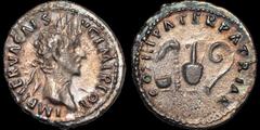 Roman Imperial Nerva. A.D. 96-98. AR denarius. 3.57 gm. 18 mm. Rome mint. Struck A.D. 97. His laureate head right; IMP NERVA CAES AVG P M TR POT / Priestly emblems: simpulum, aspergillum, guttus, and 