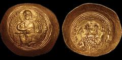 Byzantine BYZANTINE EMPIRE. Constantine IX Monomachus. 1042-1055. AV histamenon nomisma. 4.33 gm. 29 mm. Constantinople mint. Struck 1046-1049. Christ Pantokrator enthroned facing / Crowned facing bus