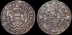 British Hammered Henry VII. 1485-1509. AR groat. 3.05 gm. 25 mm. Class IVb. Cross-crosslet i.m (1504-5). Facing bust with a wide single arch crown; hENRIC DI GRA REX AGLI Z FR / Long cross pattée, con