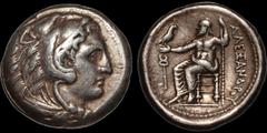 Greek KINGS OF MACEDON. Alexander III 'the Great.' 336-323 B.C. AR tetradrachm. 17.03 gm. 26 mm. Lifetime issue. Amphipolis mint. Struck under Antipater, circa 332-326 B.C. Head of Herakles right, wea