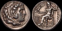 Greek SELEUKID EMPIRE. Seleukos I Nikator. 312-281 B.C. AR tetradrachm. 17.11 gm. 26.5 mm. Seleukeia in Pieria mint. Struck circa 300 B.C. Head of Herakles right, wearing lion skin / Zeus Nikephoros s