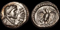 Celtic Britain CELTIC BRITAIN. Trinovantes & Catevellauni. Epatticus. Circa A.D. 35-43. AR unit. 1.26 gm. 11 mm. Head of Hercules right wearing lion skin; EPATI around in field right / An eagle standi