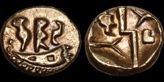 Celtic Britain CELTIC BRITAIN. Durotriges. 58-45 B.C. AV quarter stater (debased metal). 1.23 gm. 11.5 mm. "Three men in a boat" configuration (ABC description). Alternatively (rotating obverse 180 de