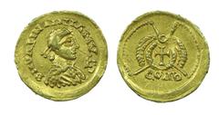 Gold coin Sueva - Tremisse nd, MUITO RARA U. Tremisse nd. Cunhagem com o nome de Valentiniano III (425-455 d.C.). 1,47 g. METCALF Anv como PT10 5v; Rev como PT12 2v. MBC+ Almost EF