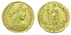 Gold Coin Constantius II - Solidus nd AU. Solidus nd (Thessalonica, AD 337-40). VIRTVS EXERCITVM; TES in ex. Exceptional qualidade. 4,70 g. SM 17809. BELA EF
