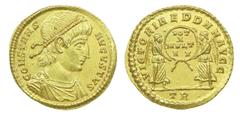 Gold Coin Constans Augustus - Solidus nd AU. Solidus nd (Trier, AD 346-48). VICTORIAE DD NN AVGG - VOT/X/MVLT/XX; TR in ex. Exceptional qualidade. 4,53 g. SM 18423. BELA EF