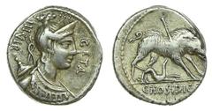 Ancient coin C. Hosidius C. f. Geta - Denarius nd AR. Denarius nd (68 BC). GETA III VIR; C HOSIDI. 3,79 g. SM 346. MBC+ Almost EF