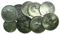 World coin Lot - 9 expl. 1937-1980 AR. CN. Curaçau: 2-1/2 Gulden 1944; Espanha: 100 Pesetas 1966; Eslováquia: 20 Koruna 1941; Finlândia: 10 Markkaa 1971; Holanda: 2-1/2 Gulden 1937, 1966; Inglaterra: 