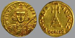 The TV collection of Byzantine gold coins Solidus, Constantinople, 4,45 g Au, 20 mm, D TIBERIVS PE AV, cuirassed bust facing, with short beard, wearing crown and holding spear / VICTORIA AVSЧ, cross p