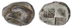 The Robert P Ball Cabinet of Ancient Coins | Paphlagonia, Sinope, AR Drachm, Aeginetic Standard, c. 425-410 BC, head of eagle left, rev. quadripartite incuse square with opposing quarters filled, pell
