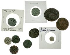 ANCIENT COINS Greek and Roman Provincial AEs. Generally 15-24mm. Kings of Egypt. 23mm. Head of Isis/eagle; head/small figure 9mm; female head right/ Animal walking left; Bearded head right/radiant sym