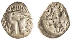 The Baxter Collection of the Coins of Britain Celtic Britain. Cantii. Uninscribed, ca. 60-20 BC. Pale AV Quarter Stater. 1.33 gm, 17 x 11mm. Hampshire Thunderbolt (Cantian F) type. Stylized galley wit